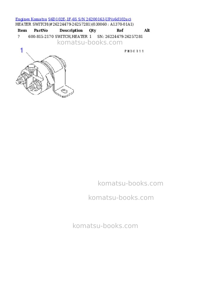 Komatsu s6d102e-1f-6s s/n 26200163-up Parts catalog cover Page 5