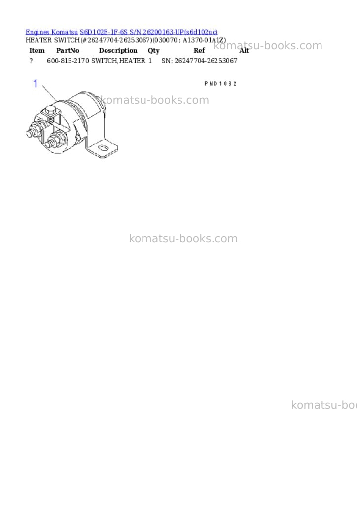Komatsu s6d102e-1f-6s s/n 26200163-up Parts catalog cover Page 6