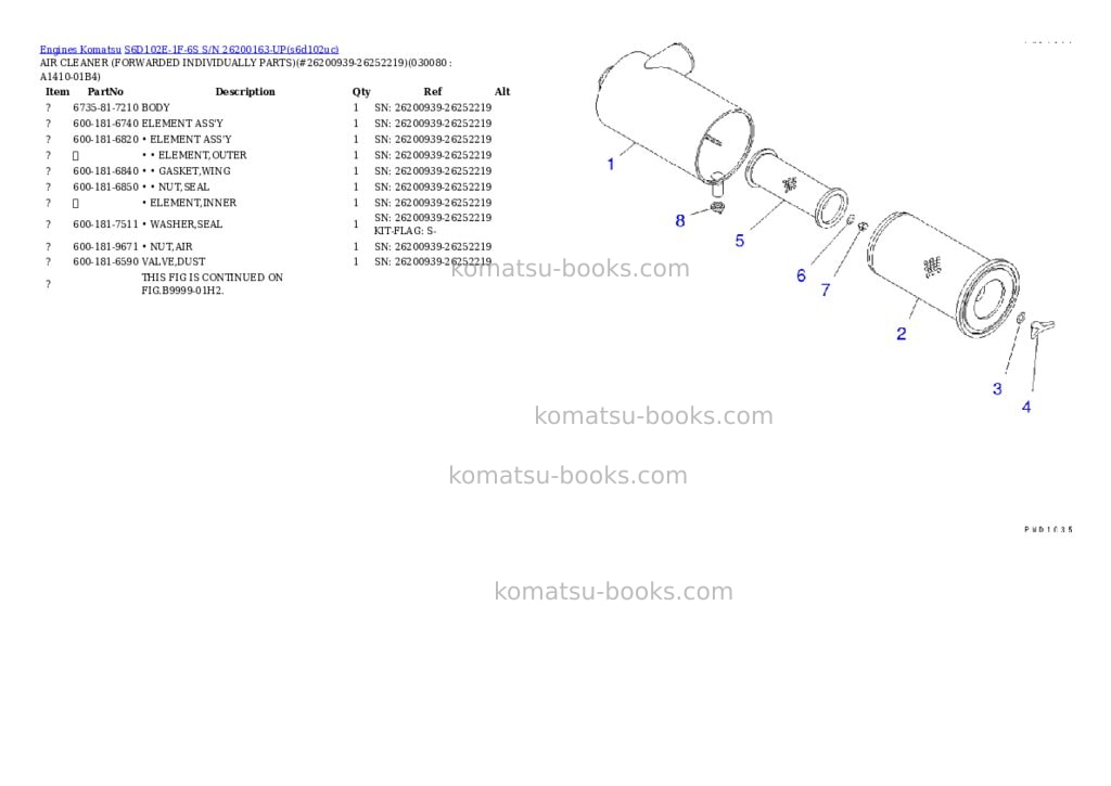 Komatsu s6d102e-1f-6s s/n 26200163-up Parts catalog cover Page 7