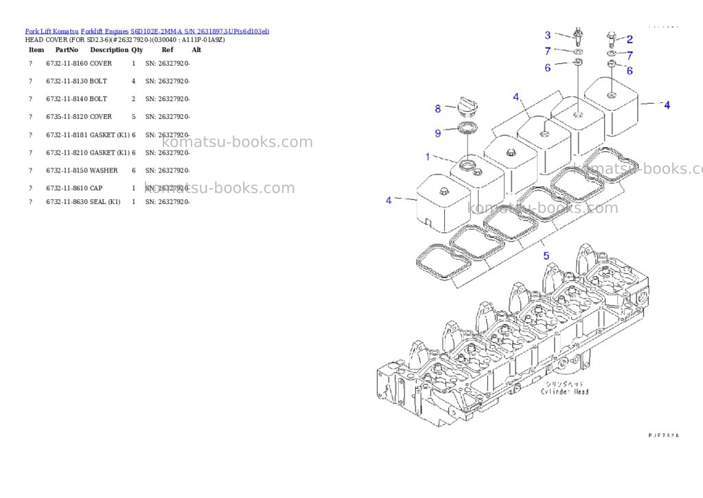 Komatsu s6d102e-2mm-a s/n 26318973-up sd25/30-6 Parts catalog cover Page 3