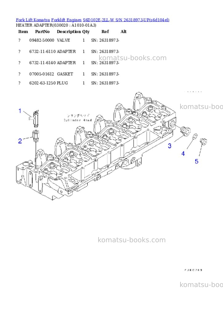Komatsu s6d102e-2ll-w s/n 26318973-up Parts catalog cover