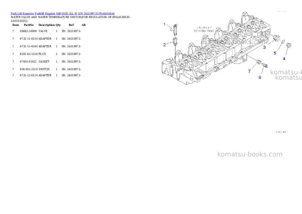 Komatsu s6d102e-2ll-w s/n 26318973-up Parts catalog cover Page 2