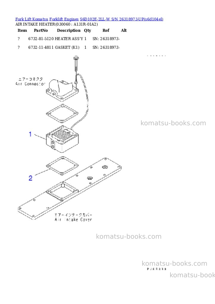 Komatsu s6d102e-2ll-w s/n 26318973-up Parts catalog cover Page 5