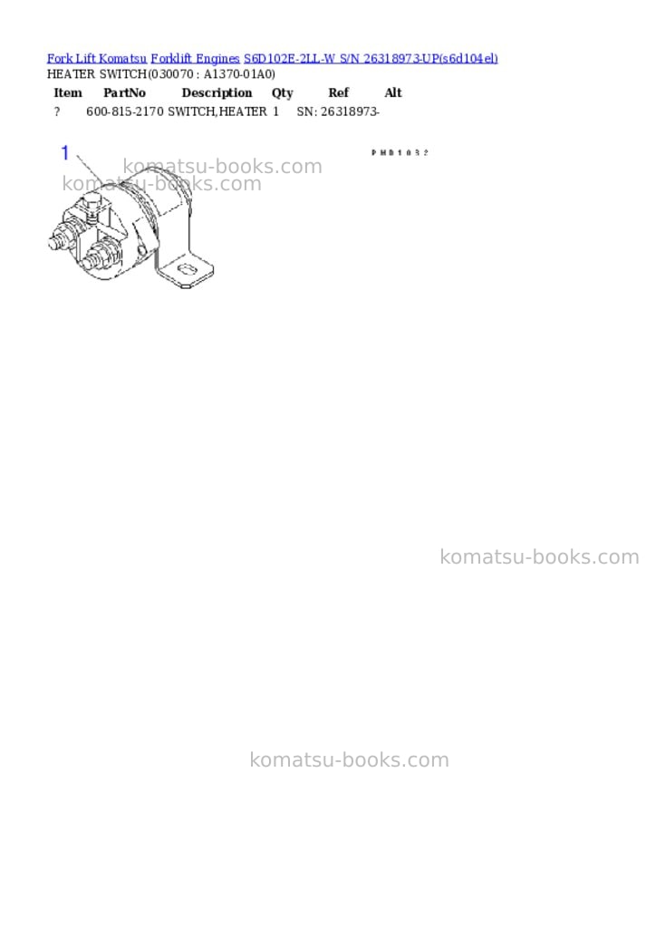 Komatsu s6d102e-2ll-w s/n 26318973-up Parts catalog cover Page 6