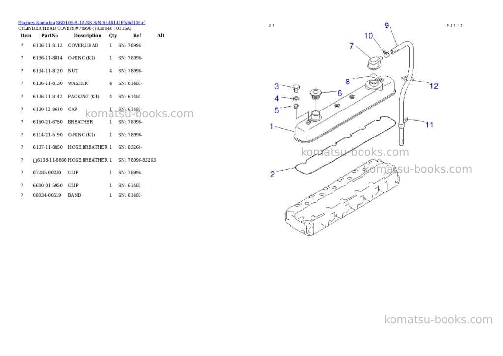 Komatsu s6d105-b-1a-ss s/n 61481-up Parts catalog cover Page 3 Komatsu s6d105-b-1a-ss s/n 61481-up Parts catalog cover Page 3