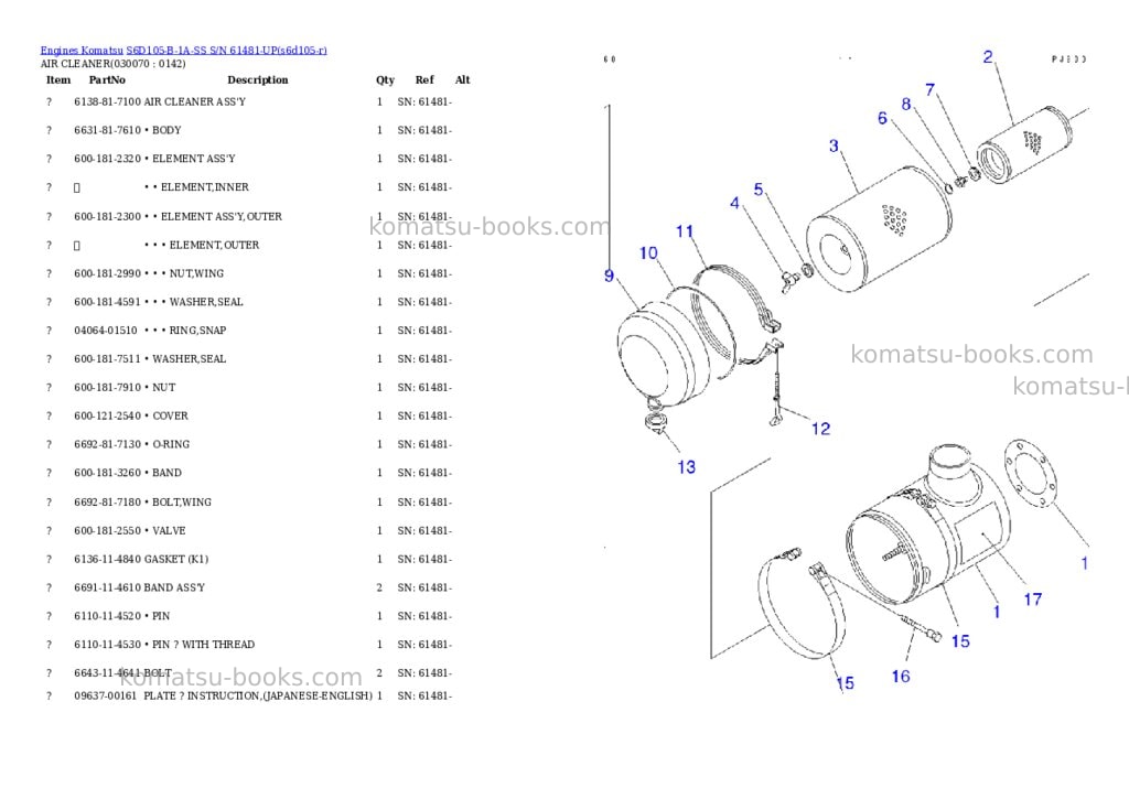 Komatsu s6d105-b-1a-ss s/n 61481-up Parts catalog cover Page 6 Komatsu s6d105-b-1a-ss s/n 61481-up Parts catalog cover Page 6