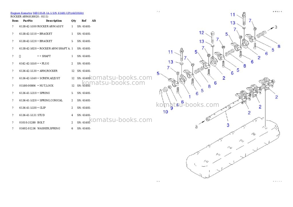 Komatsu s6d105-b-1a-5 s/n 61481-up Parts catalog cover