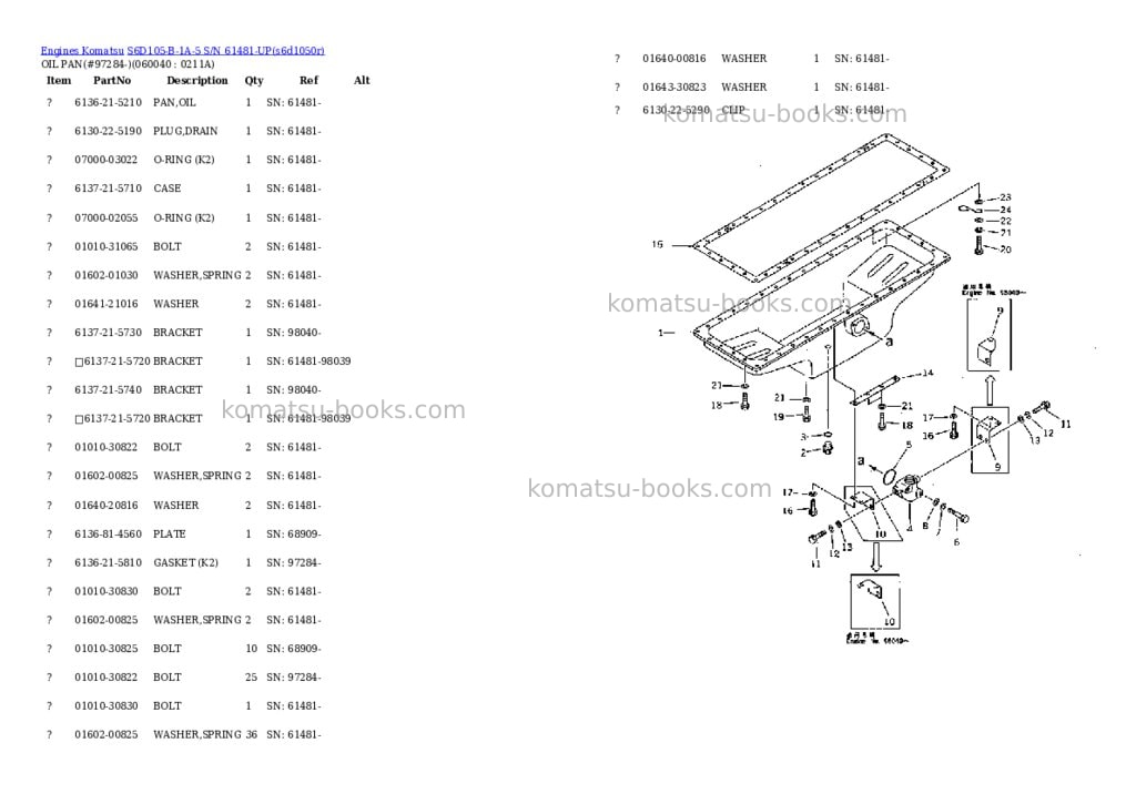 Komatsu s6d105-b-1a-5 s/n 61481-up Parts catalog cover Page 10