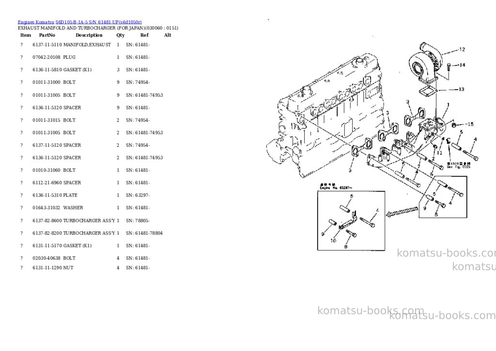 Komatsu s6d105-b-1a-5 s/n 61481-up Parts catalog cover Page 5