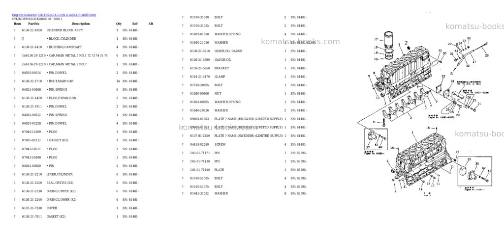 Komatsu s6d105-b-1a-5 s/n 61481-up Parts catalog cover Page 7