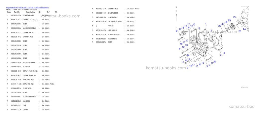 Komatsu s6d105-b-1a-5 s/n 61481-up Parts catalog cover Page 8