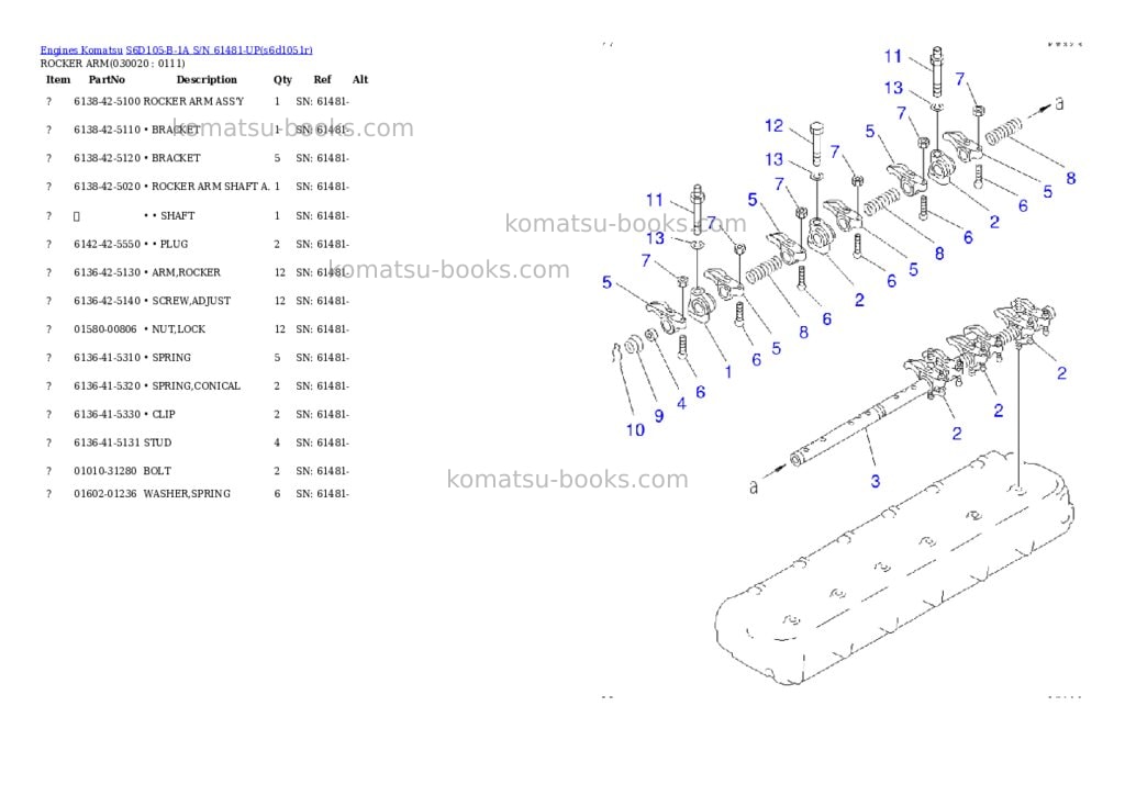 Komatsu S6D105-B-1A S/N 61481-UP Parts catalog cover Komatsu S6D105-B-1A S/N 61481-UP Parts catalog cover