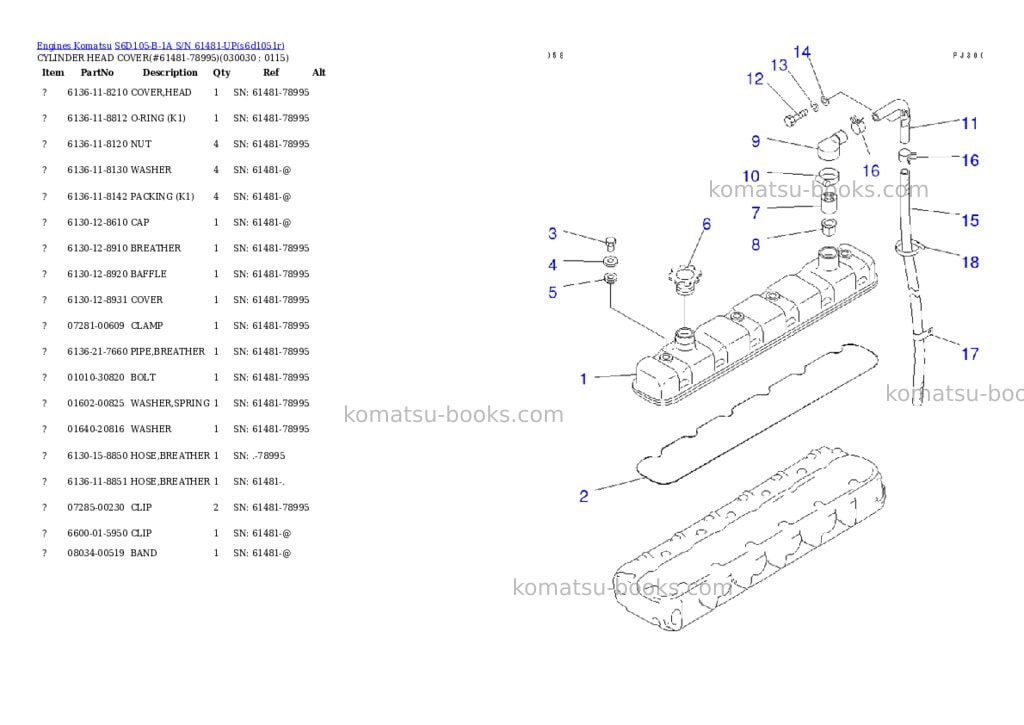 Komatsu S6D105-B-1A S/N 61481-UP Parts catalog cover Page 2 Komatsu S6D105-B-1A S/N 61481-UP Parts catalog cover Page 2