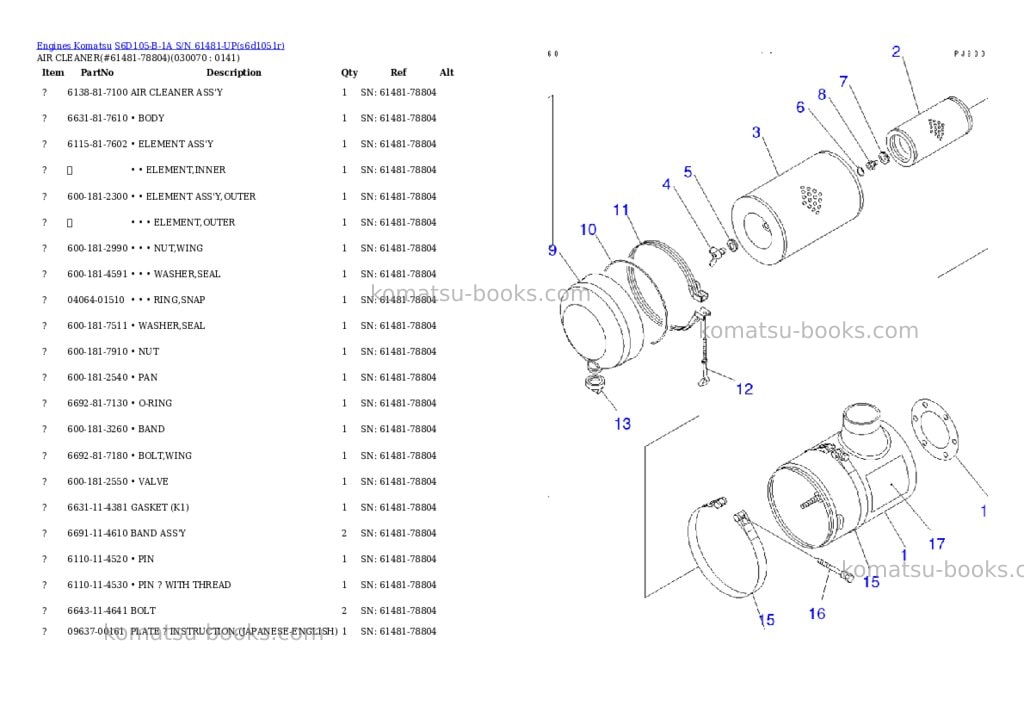 Komatsu S6D105-B-1A S/N 61481-UP Parts catalog cover Page 6 Komatsu S6D105-B-1A S/N 61481-UP Parts catalog cover Page 6