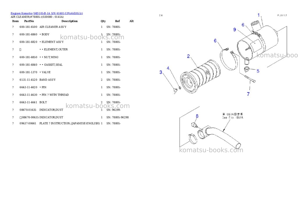Komatsu S6D105-B-1A S/N 61481-UP Parts catalog cover Page 7 Komatsu S6D105-B-1A S/N 61481-UP Parts catalog cover Page 7