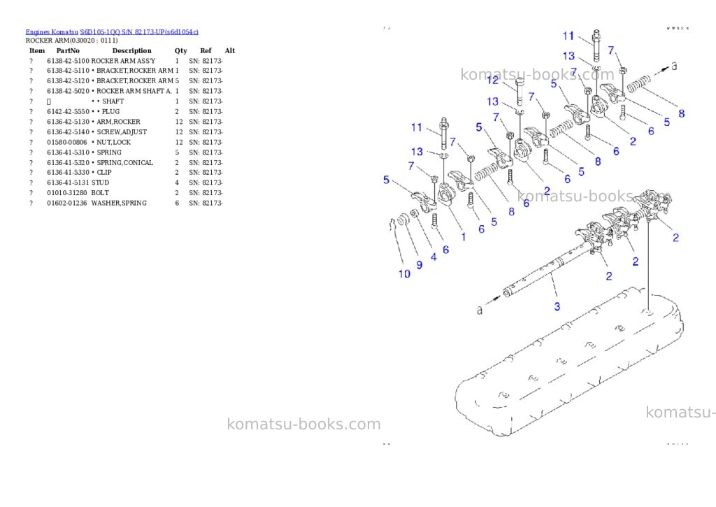 Komatsu s6d105-1qq s/n 82173-up Parts catalog cover
