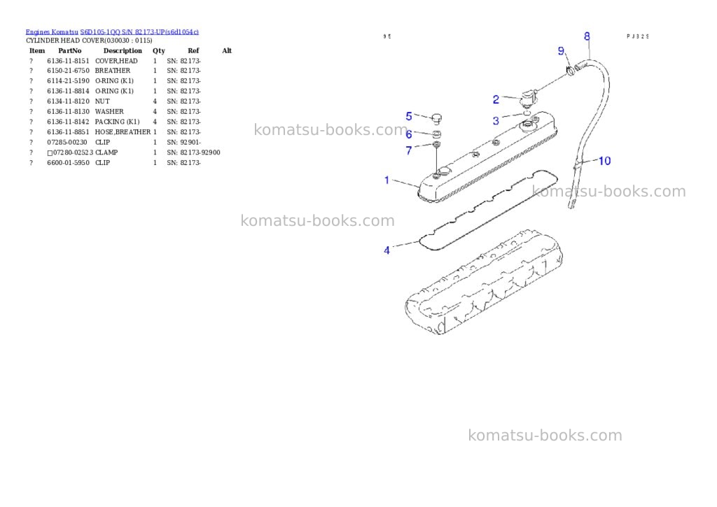 Komatsu s6d105-1qq s/n 82173-up Parts catalog cover Page 2