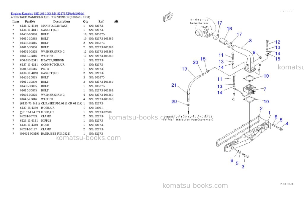 Komatsu s6d105-1qq s/n 82173-up Parts catalog cover Page 3