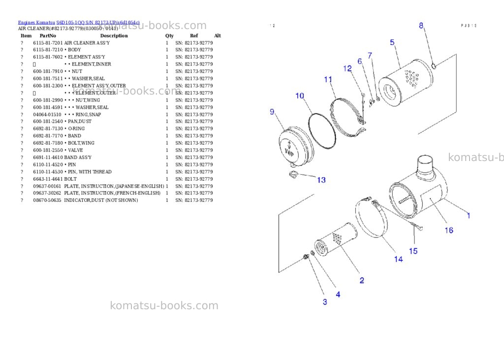Komatsu s6d105-1qq s/n 82173-up Parts catalog cover Page 4