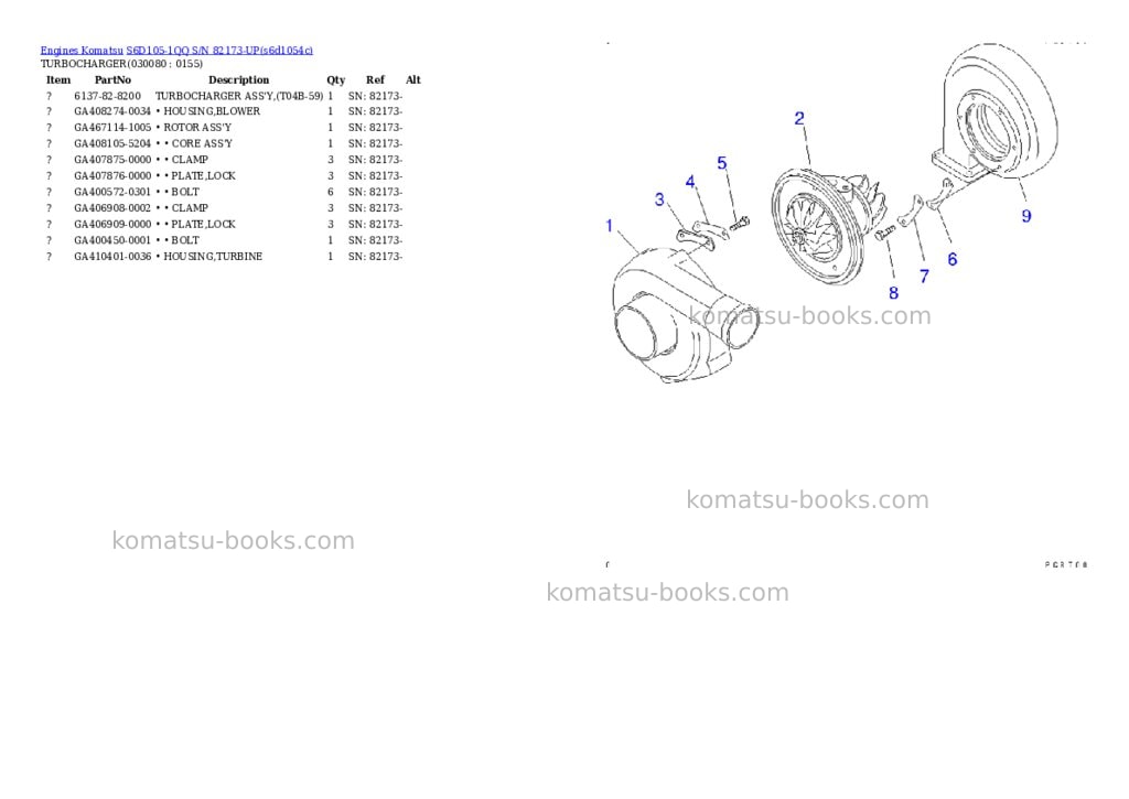 Komatsu s6d105-1qq s/n 82173-up Parts catalog cover Page 7