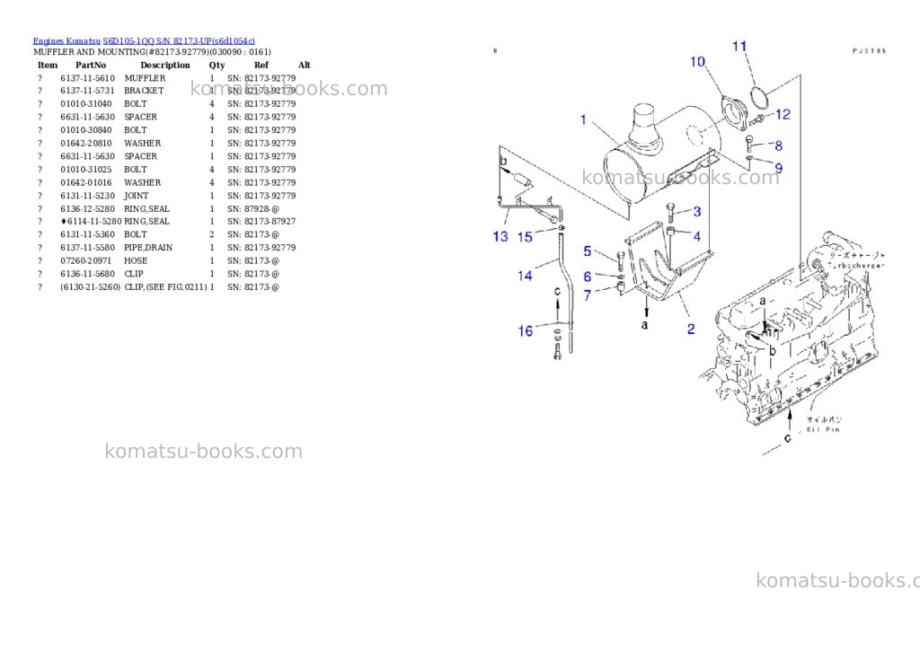 Komatsu s6d105-1qq s/n 82173-up Parts catalog cover Page 8