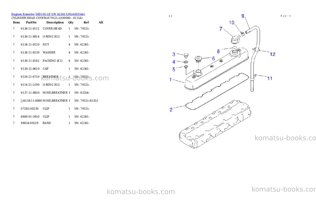 Komatsu S6D105-1Z S/N 62361-UP Parts catalog cover Page 3 Komatsu S6D105-1Z S/N 62361-UP Parts catalog cover Page 3