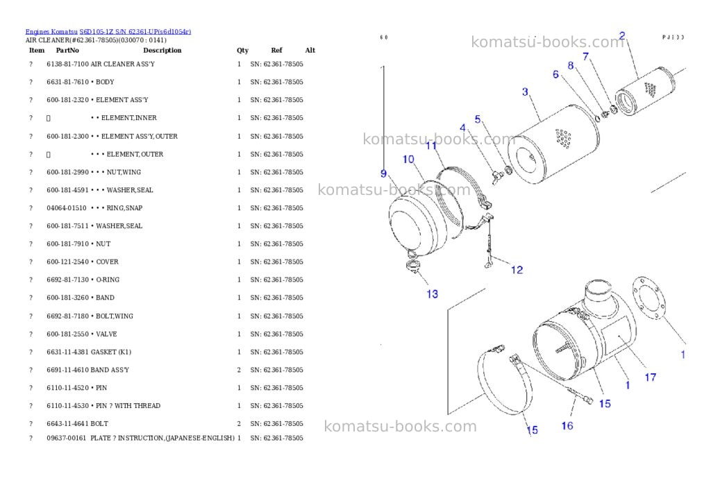 Komatsu S6D105-1Z S/N 62361-UP Parts catalog cover Page 6 Komatsu S6D105-1Z S/N 62361-UP Parts catalog cover Page 6
