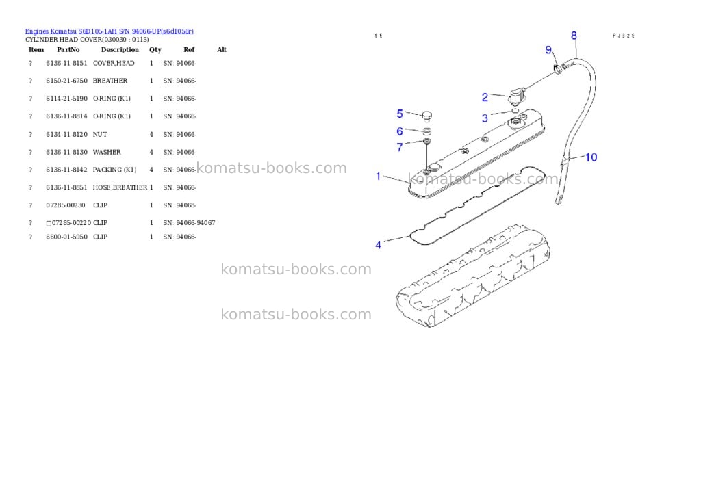 Komatsu s6d105-1ah s/n 94066-up Parts catalog cover Page 2 Komatsu s6d105-1ah s/n 94066-up Parts catalog cover Page 2