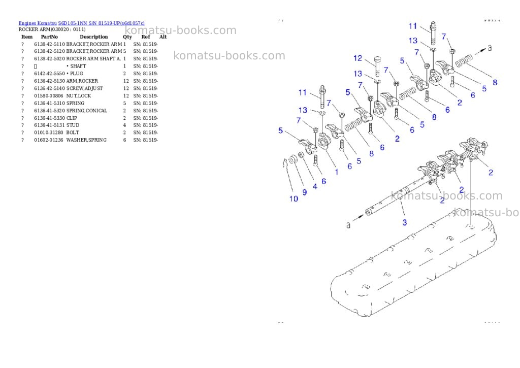Komatsu s6d105-1nn s/n 81519-up Parts catalog cover