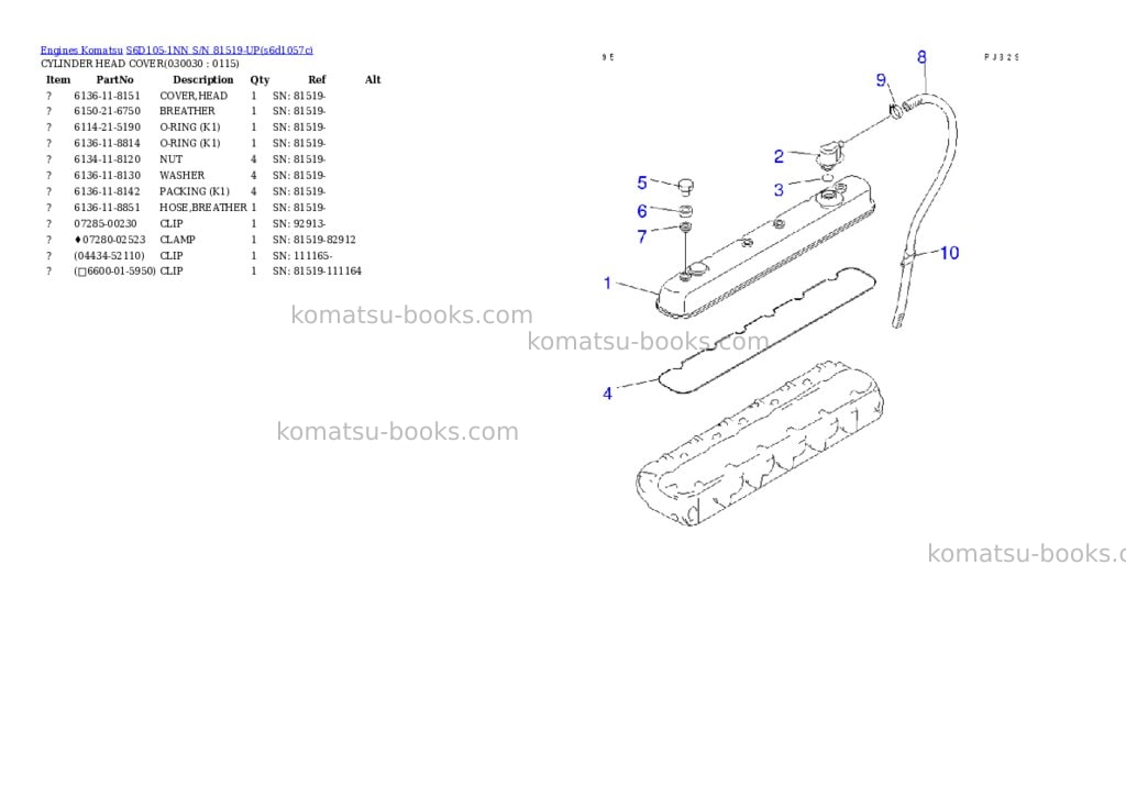 Komatsu s6d105-1nn s/n 81519-up Parts catalog cover Page 2