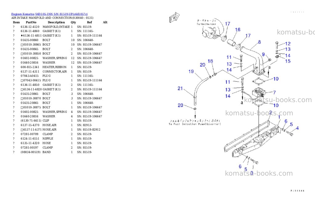 Komatsu s6d105-1nn s/n 81519-up Parts catalog cover Page 3