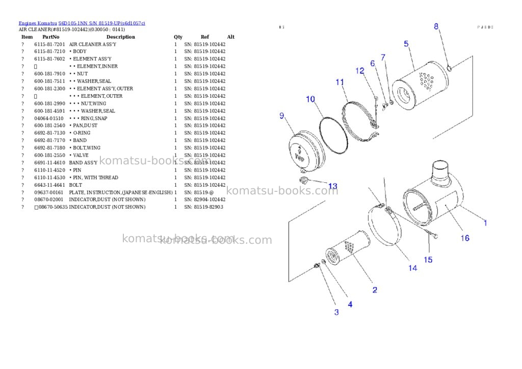 Komatsu s6d105-1nn s/n 81519-up Parts catalog cover Page 4