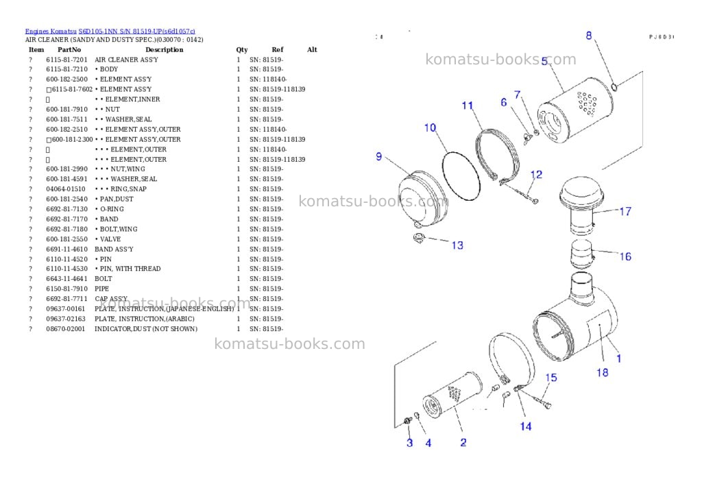 Komatsu s6d105-1nn s/n 81519-up Parts catalog cover Page 6