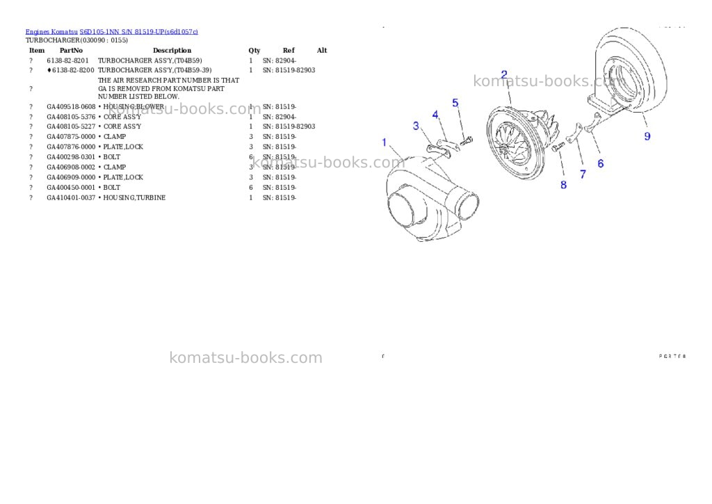 Komatsu s6d105-1nn s/n 81519-up Parts catalog cover Page 8