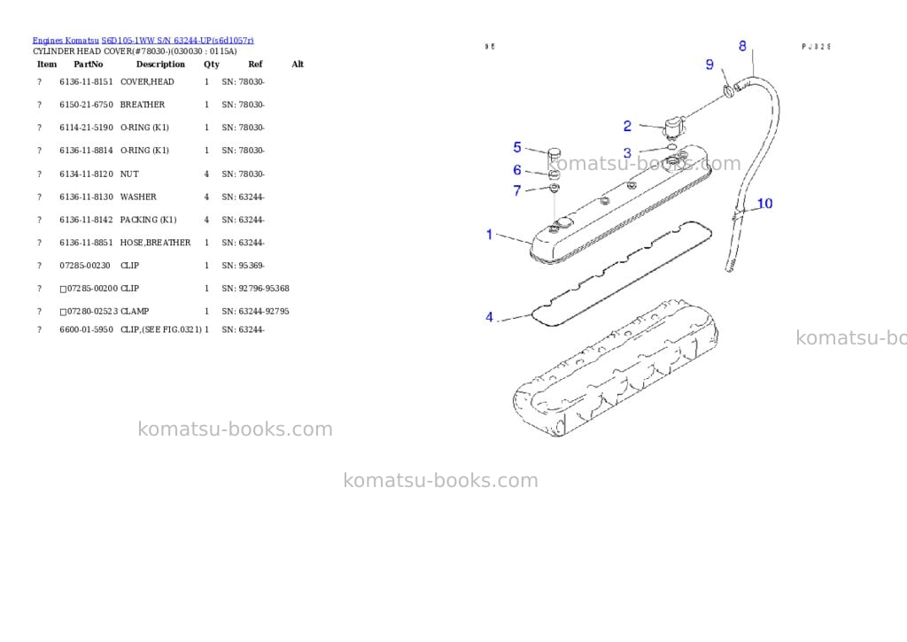 Komatsu S6D105-1WW S/N 63244-UP Parts catalog cover Page 2 Komatsu S6D105-1WW S/N 63244-UP Parts catalog cover Page 2