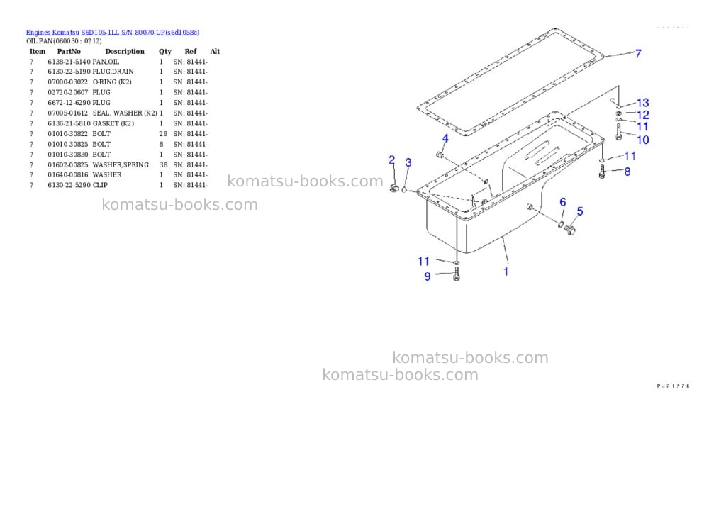 Komatsu S6D105-1LL S/N 80070-UP Parts catalog cover Page 10 Komatsu S6D105-1LL S/N 80070-UP Parts catalog cover Page 10