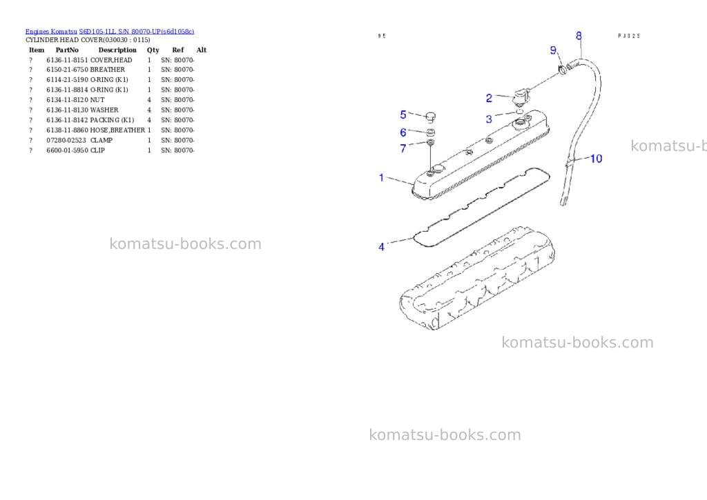 Komatsu S6D105-1LL S/N 80070-UP Parts catalog cover Page 2 Komatsu S6D105-1LL S/N 80070-UP Parts catalog cover Page 2