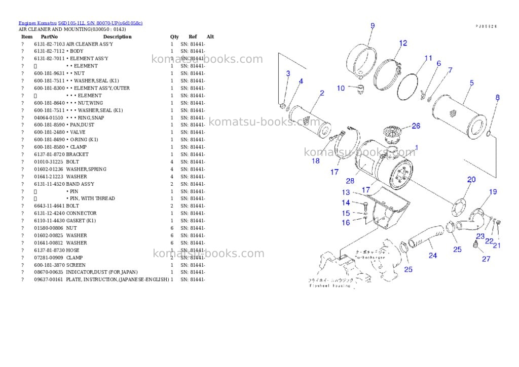 Komatsu S6D105-1LL S/N 80070-UP Parts catalog cover Page 4 Komatsu S6D105-1LL S/N 80070-UP Parts catalog cover Page 4