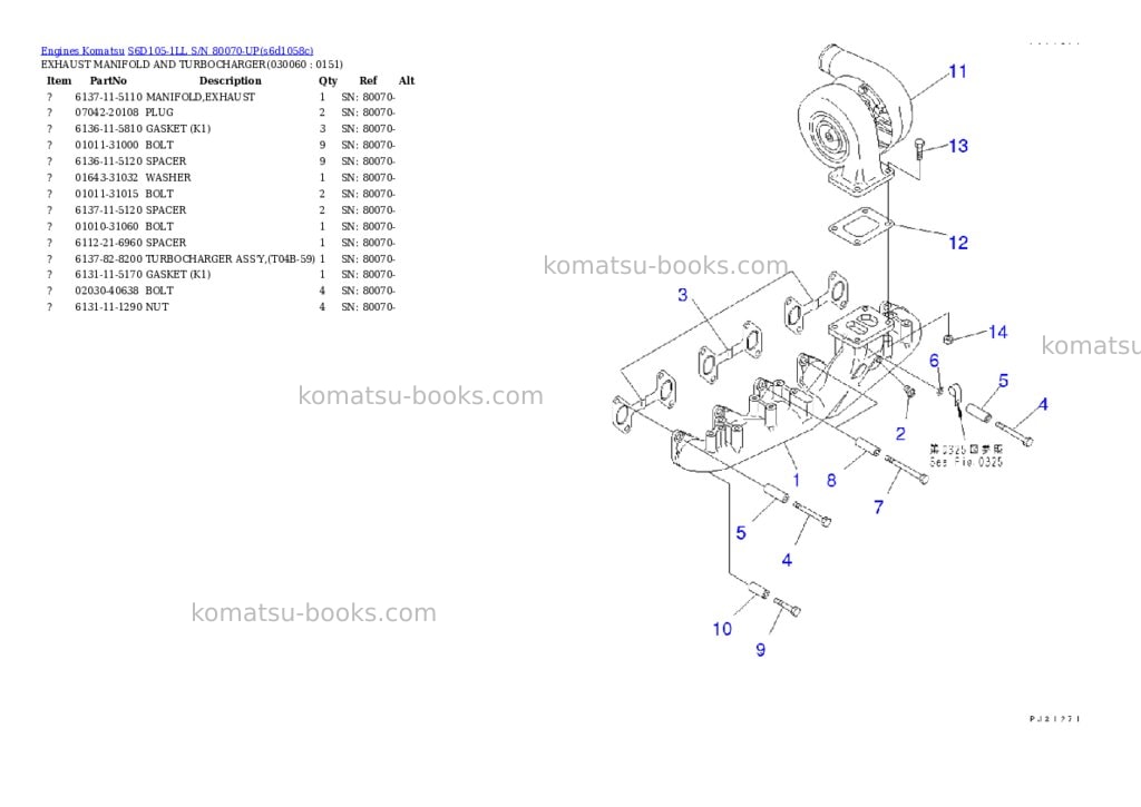 Komatsu S6D105-1LL S/N 80070-UP Parts catalog cover Page 5 Komatsu S6D105-1LL S/N 80070-UP Parts catalog cover Page 5