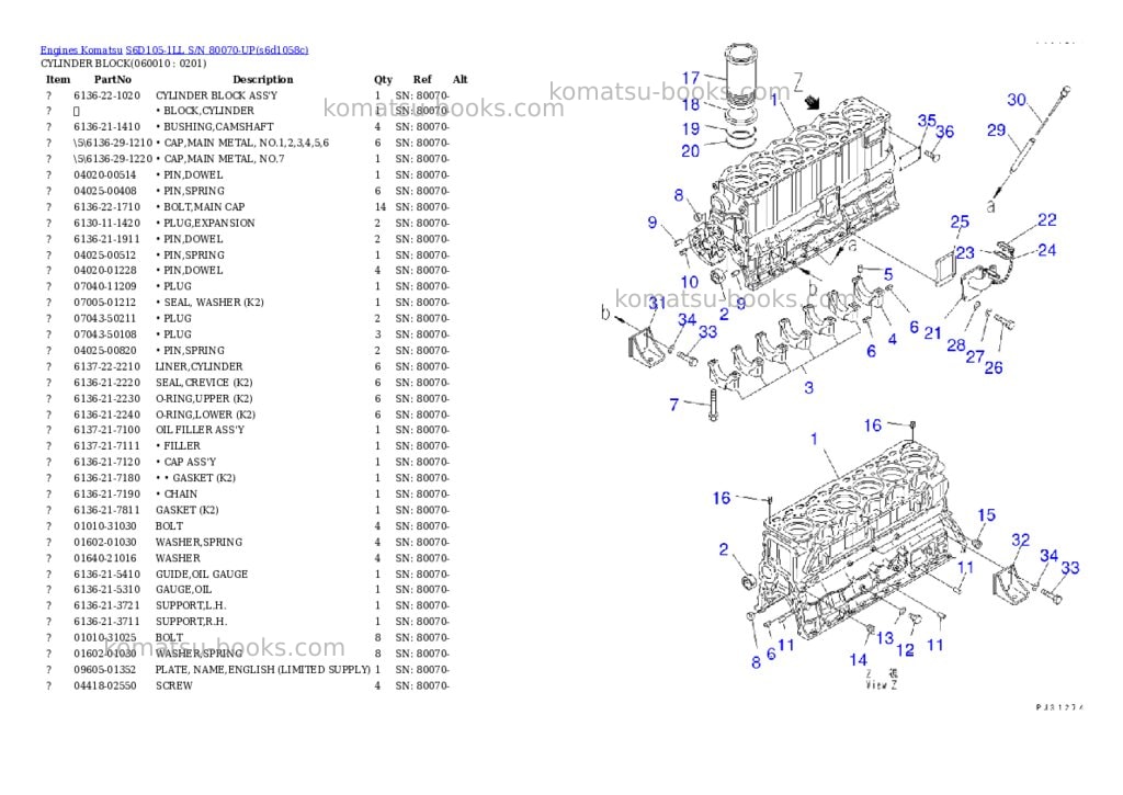 Komatsu S6D105-1LL S/N 80070-UP Parts catalog cover Page 8 Komatsu S6D105-1LL S/N 80070-UP Parts catalog cover Page 8
