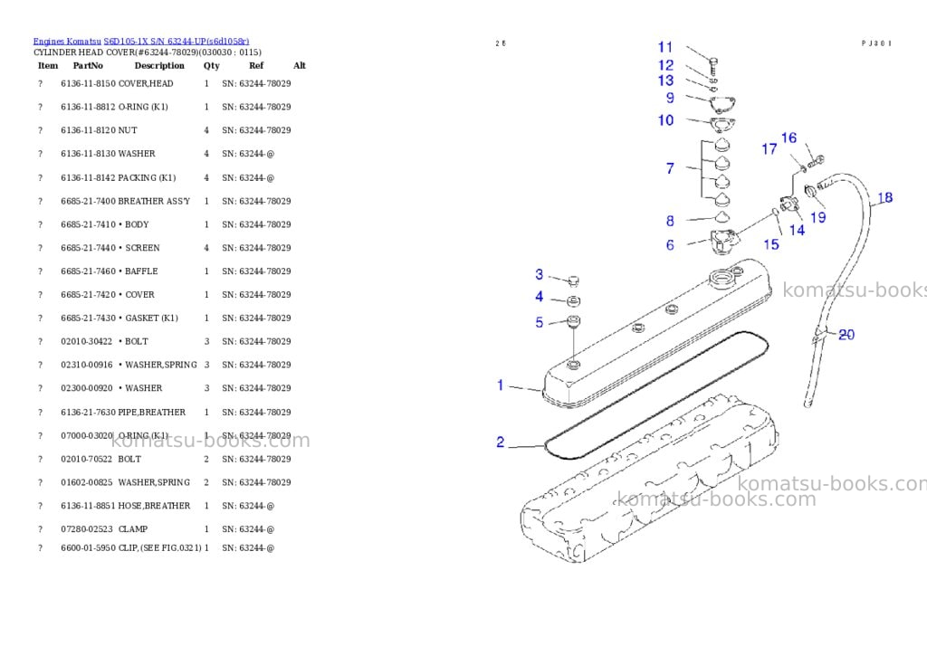 Komatsu S6D105-1X S/N 63244-UP Parts catalog cover Page 2 Komatsu S6D105-1X S/N 63244-UP Parts catalog cover Page 2