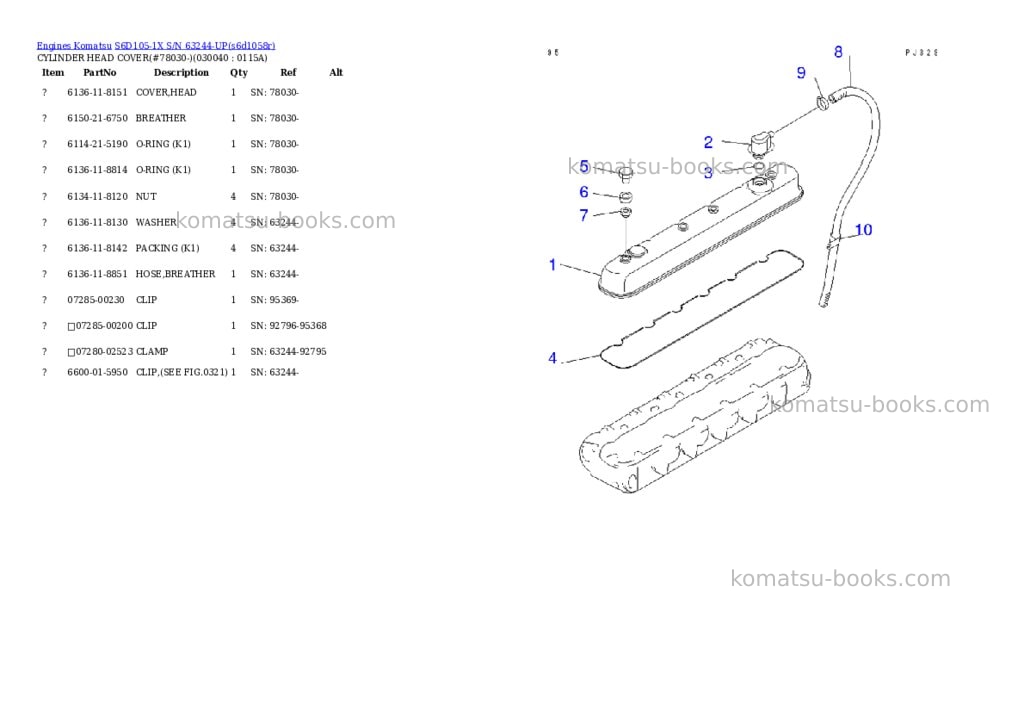 Komatsu S6D105-1X S/N 63244-UP Parts catalog cover Page 3 Komatsu S6D105-1X S/N 63244-UP Parts catalog cover Page 3