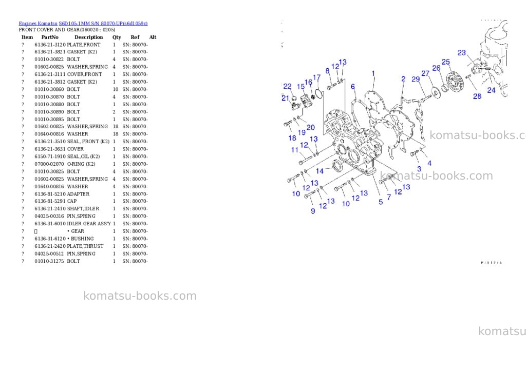 Komatsu s6d105-1mm s/n 80070-up Parts catalog cover Page 10