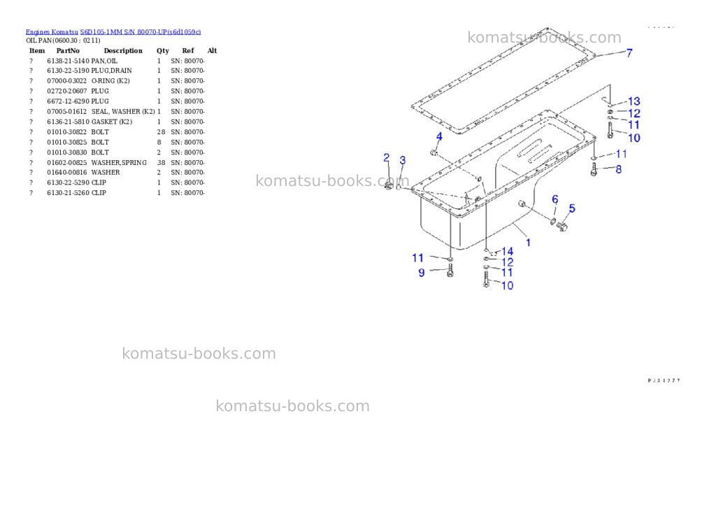 Komatsu s6d105-1mm s/n 80070-up Parts catalog cover Page 11