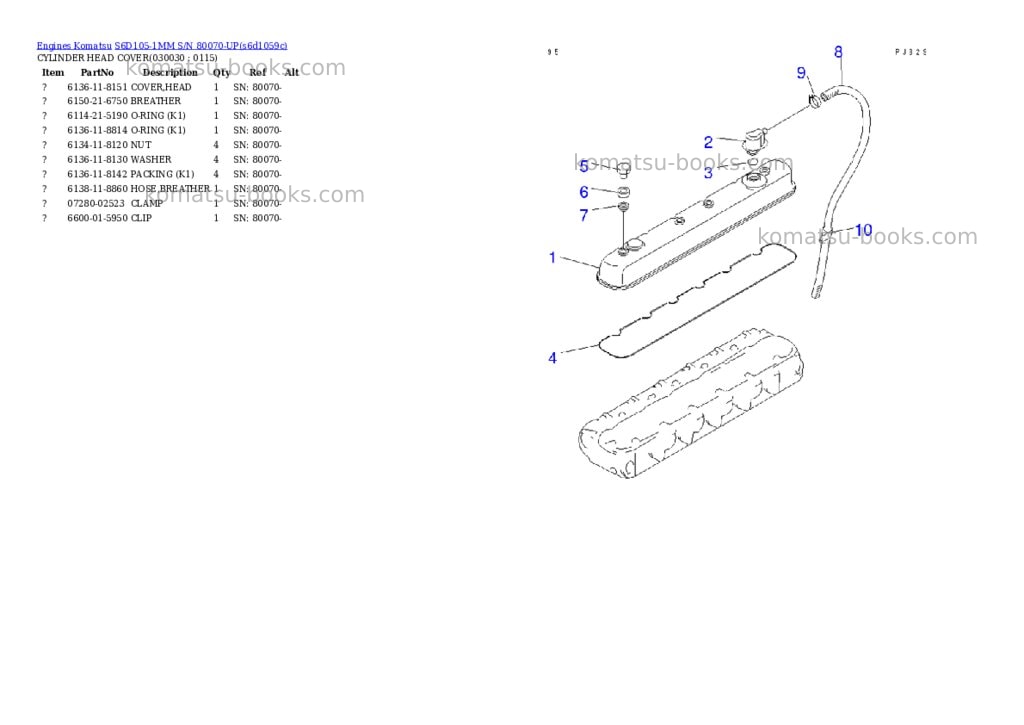 Komatsu s6d105-1mm s/n 80070-up Parts catalog cover Page 3