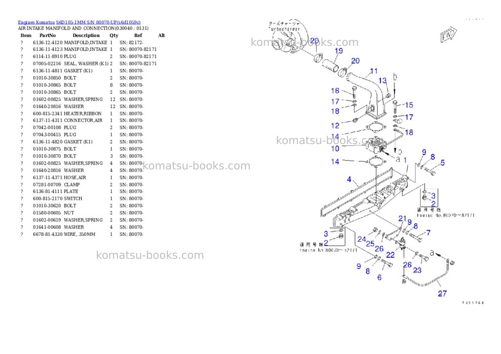Komatsu s6d105-1mm s/n 80070-up Parts catalog cover Page 4