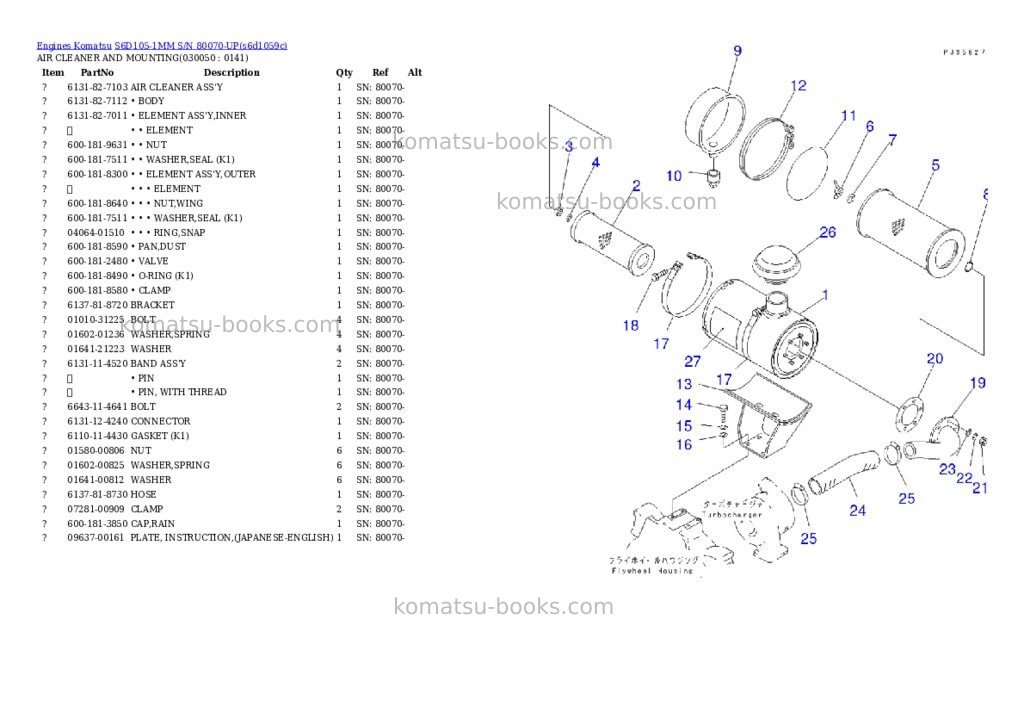 Komatsu s6d105-1mm s/n 80070-up Parts catalog cover Page 5