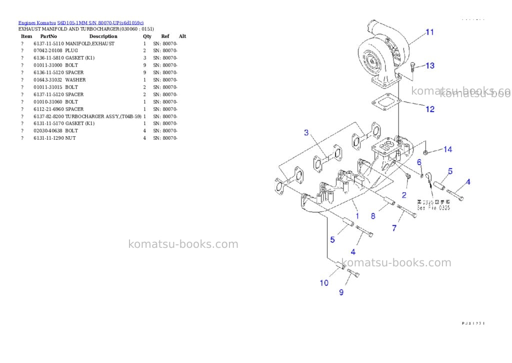 Komatsu s6d105-1mm s/n 80070-up Parts catalog cover Page 6