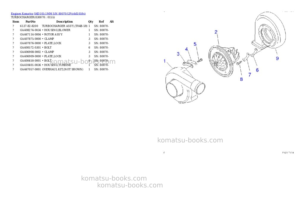 Komatsu s6d105-1mm s/n 80070-up Parts catalog cover Page 7