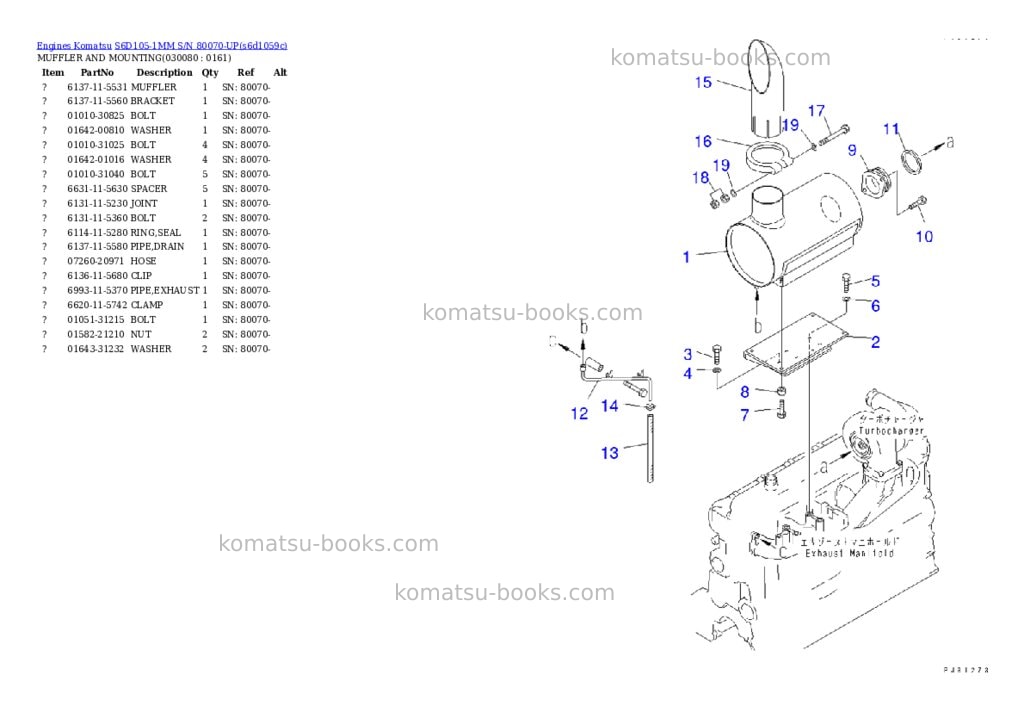 Komatsu s6d105-1mm s/n 80070-up Parts catalog cover Page 8